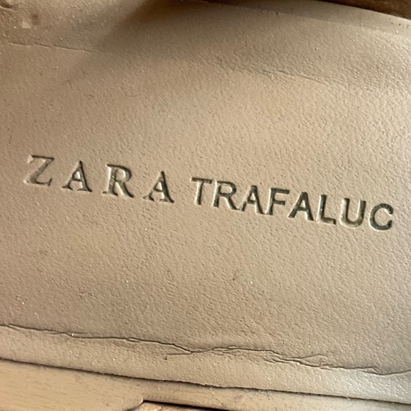 Zara Trafaluc Brown Metallic Gold Ankle Wrap Double Strap Heeled Sandals Size 38 - Picture 8 of 12